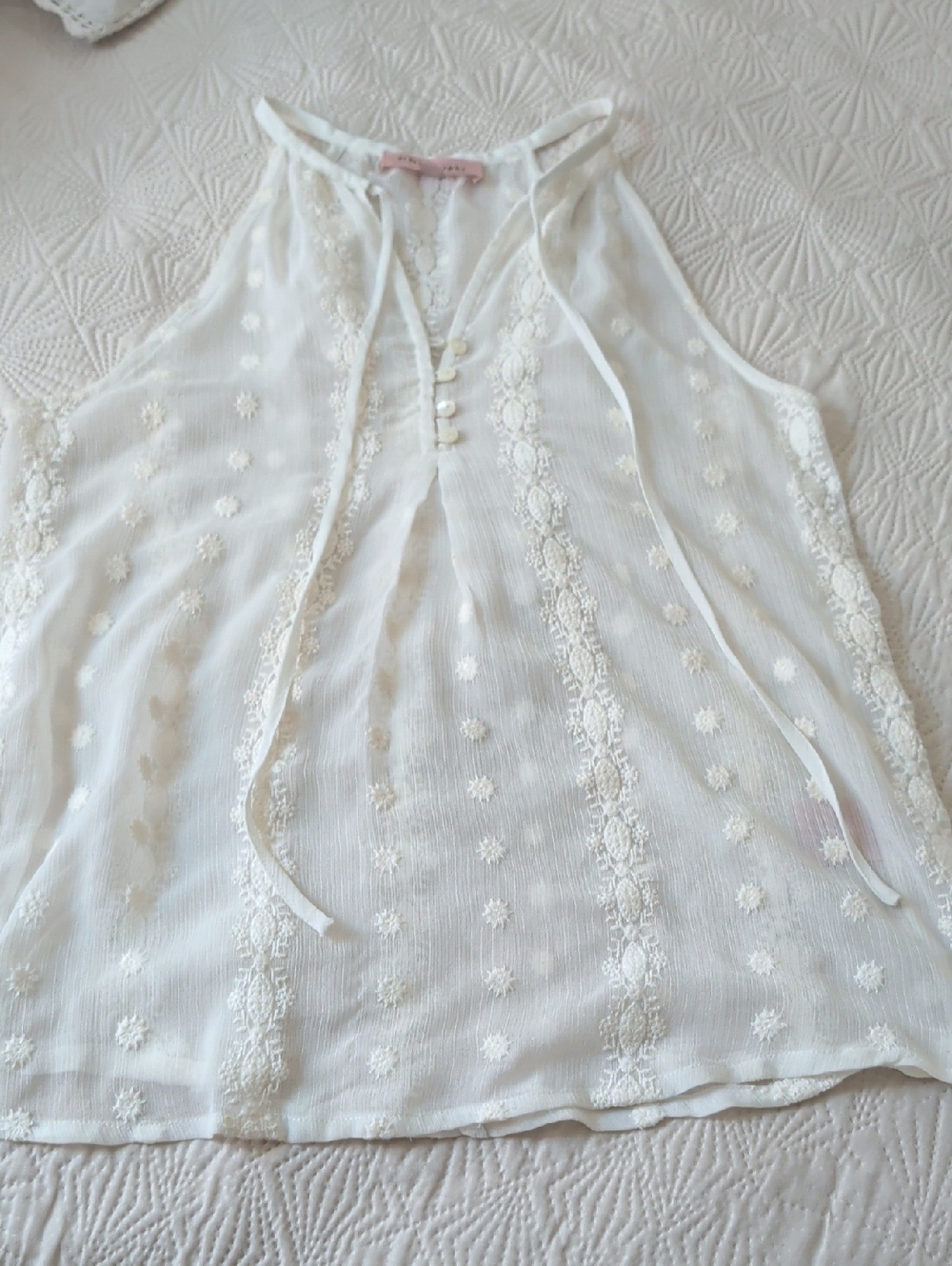 Delicate White Embroidered Halter Top - Women's